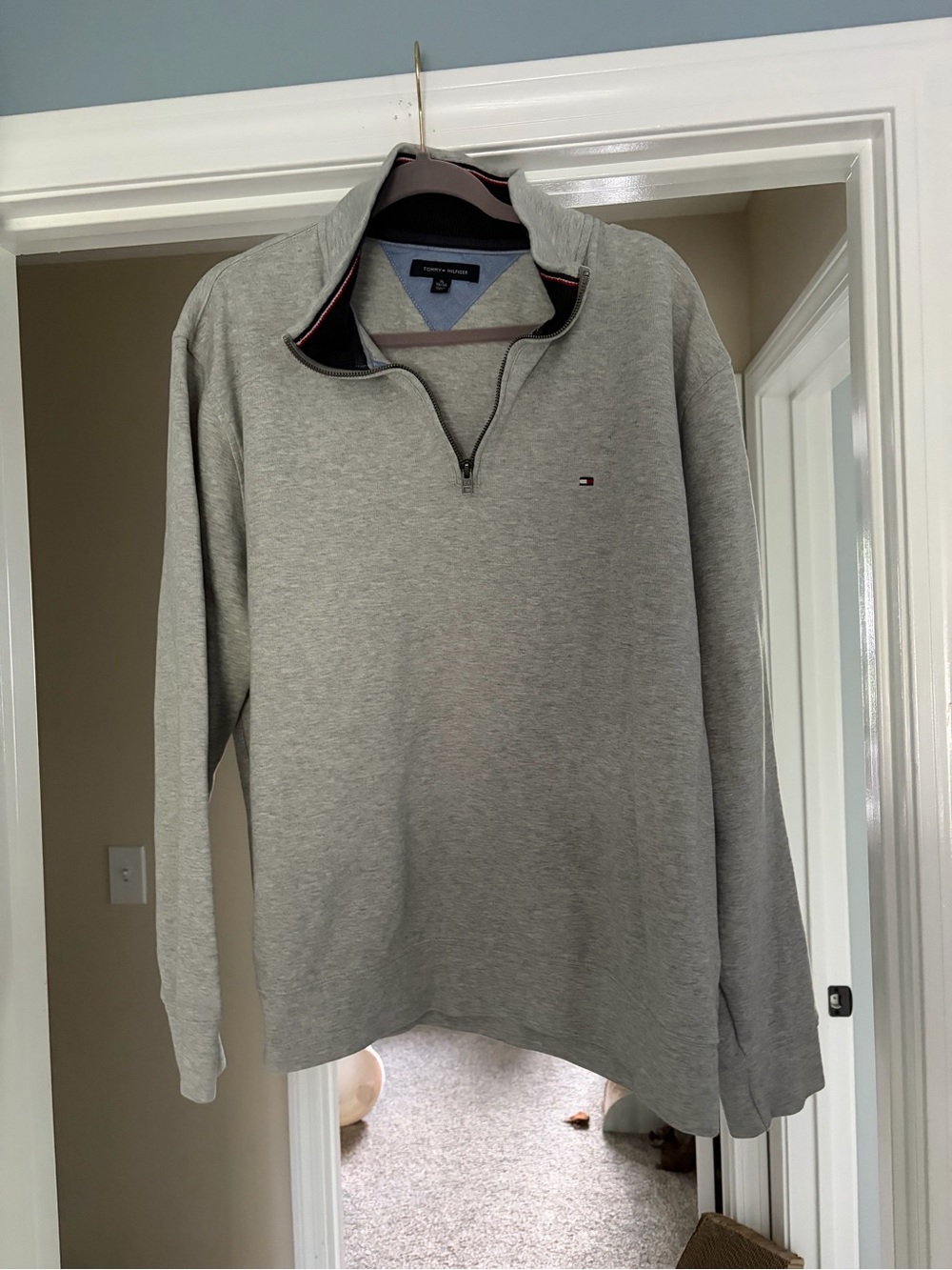 Tommy Hilfiger Gray Quarter-Zip Sweatshirt with Subtle Flag Logo